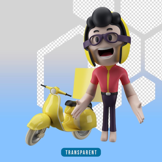 Corriere e scooter di personaggi 3d