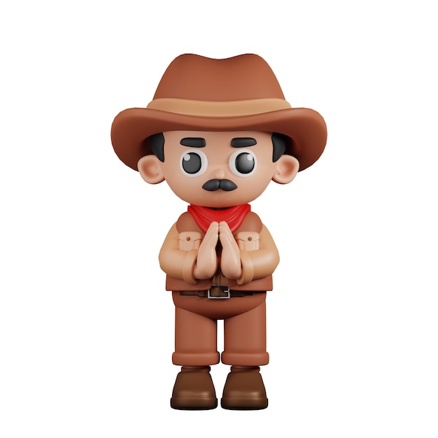 PSD 3d character cowboy apologizing pose