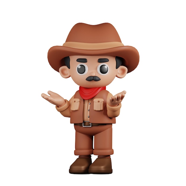 PSD 3d character cowboy confused pose