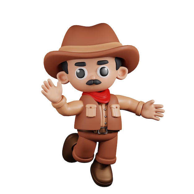 PSD posa di salto felice del cowboy del personaggio 3d