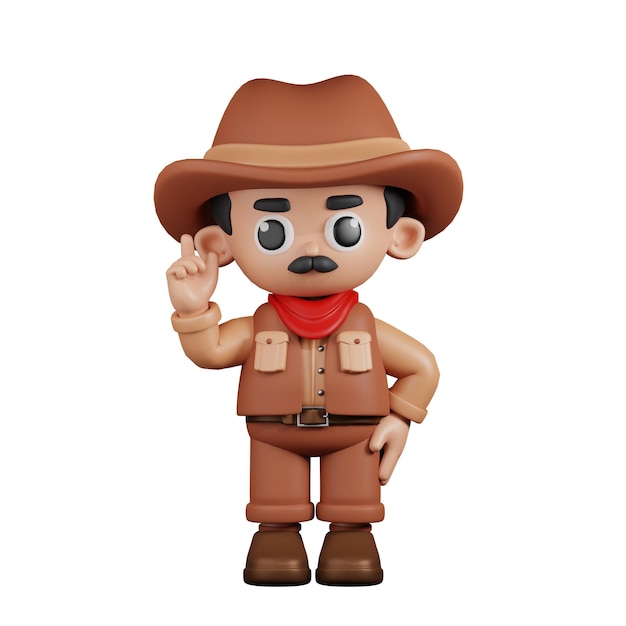 3d character cowboy pointing up pose