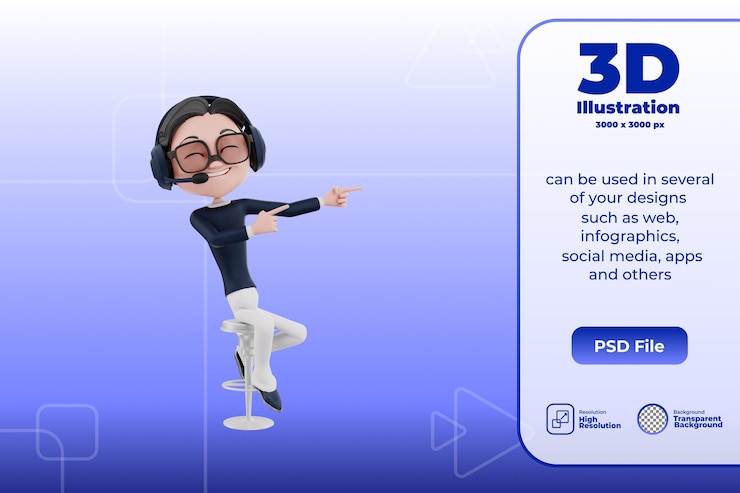 PSD 3d character customer service illustration