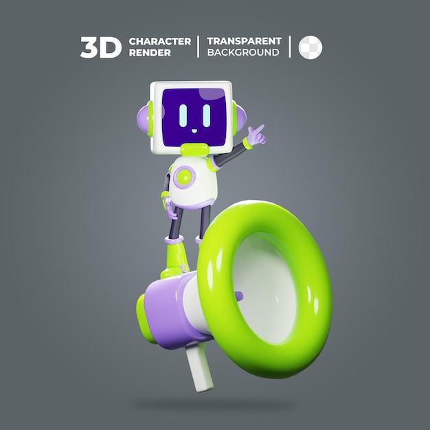 PSD 3d character cute robot ride megaphone