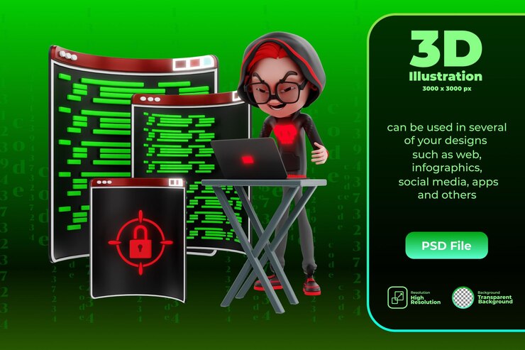 PSD 3d character cyber crime illustration
