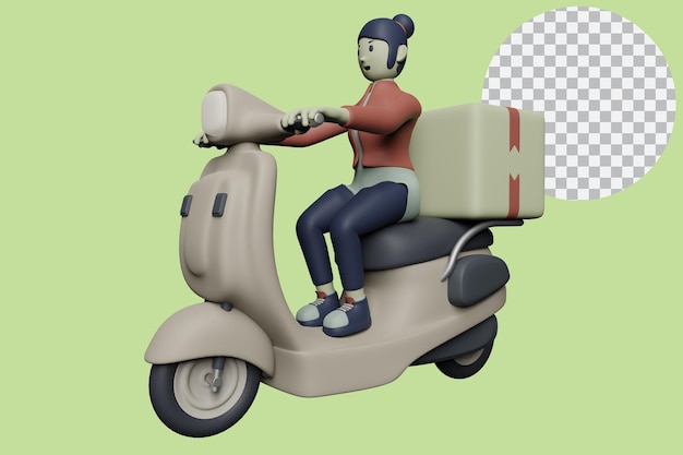 3d character delivery girl on scooter bike