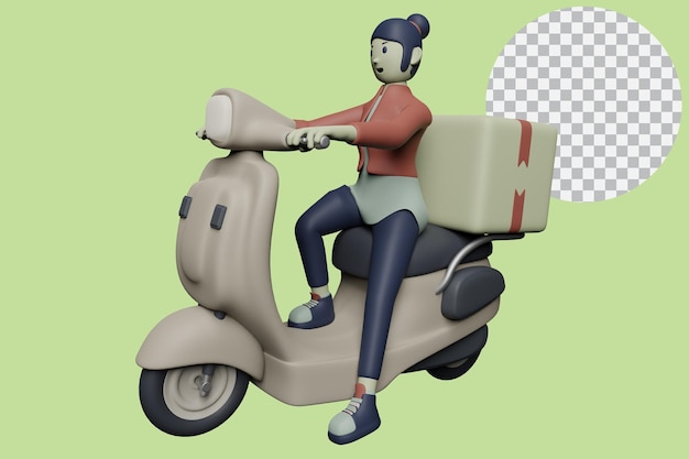 3d character delivery girl on scooter bike