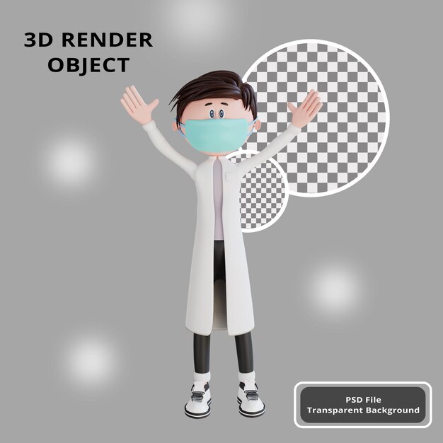 3d character docter raise both hands pose illustration object