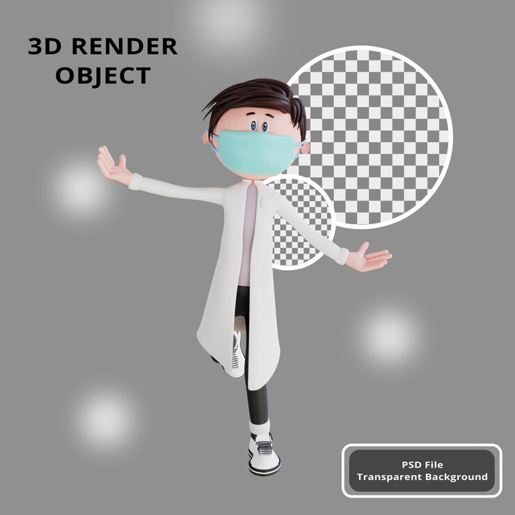 PSD 3d character doctor happy pose illustration object