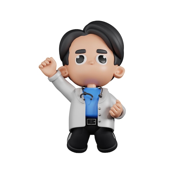 3d character doctor jumping in the air pose