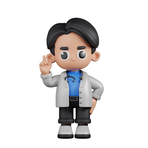 3d character doctor pointing up pose