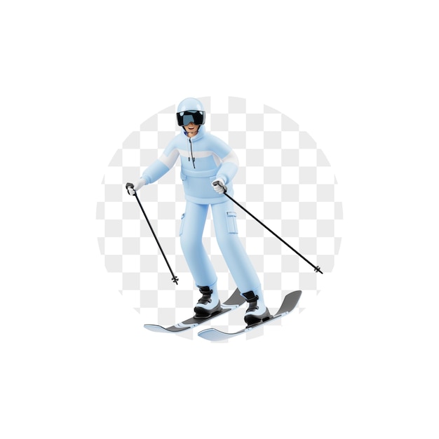 3d character dynamic skier in action on snowy slopes