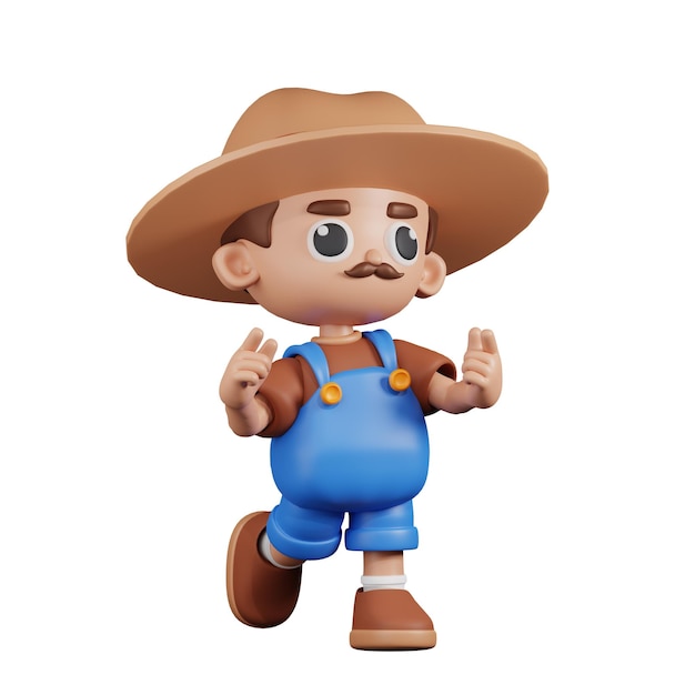 PSD 3d character farmer feeling happy pose