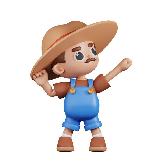 3d character farmer looking victorious pose