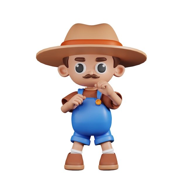 PSD 3d character farmer ready to fight pose