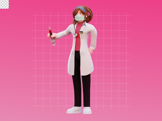 3d character female doctor illustration with medicine