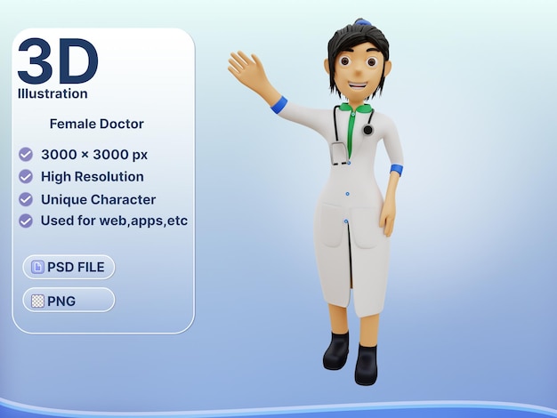 3d character female doctor is greeting