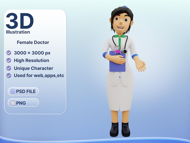 3d character female doctor is presenting