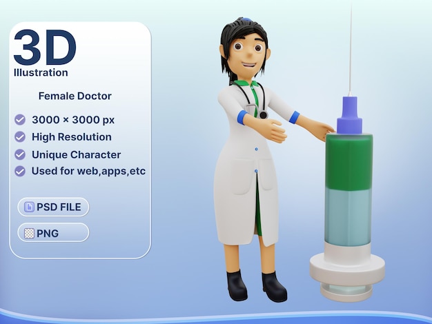 3D Character female doctor with a syringe