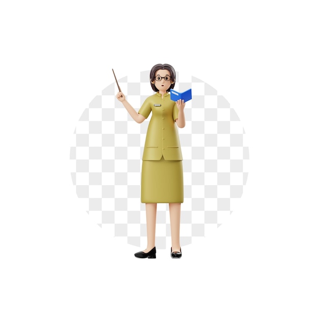 PSD 3d character female teacher pointed