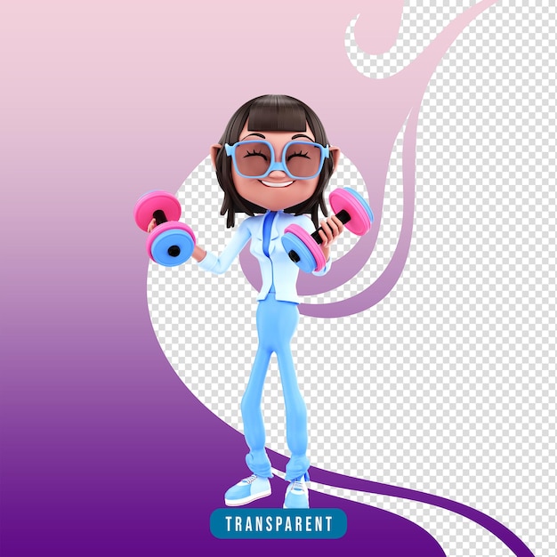 Personaggio 3D femminile con manubri