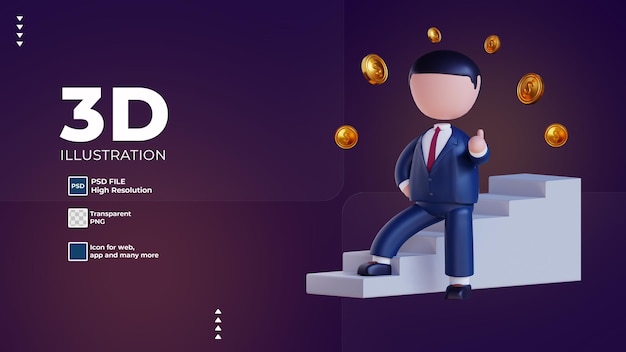 PSD 3d character finance freedom
