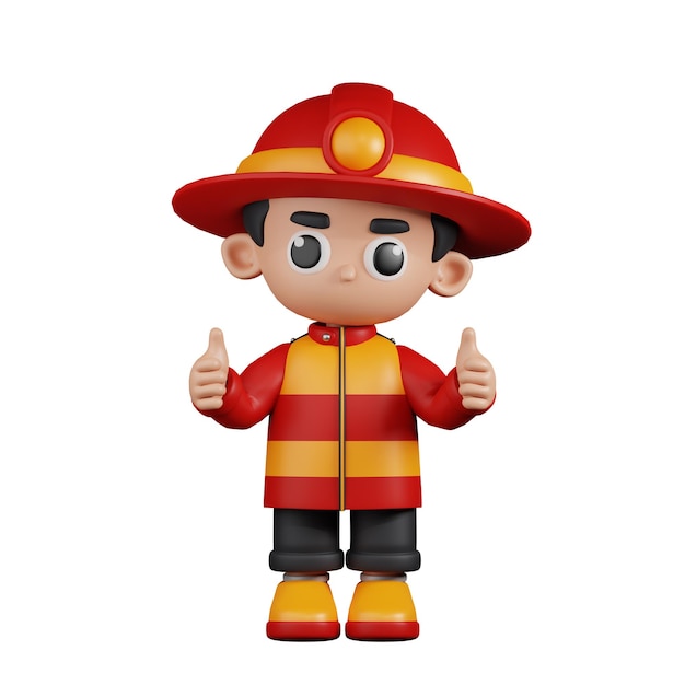 PSD 3d character firefighter giving a thumb up pose