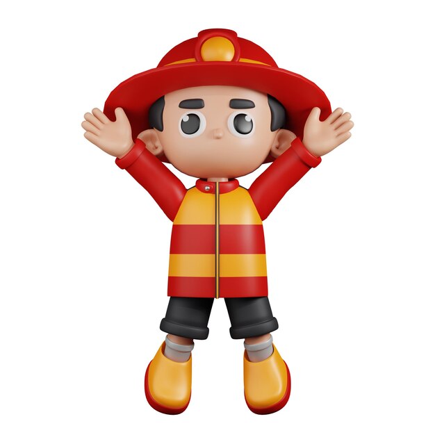 3d character firefighter jumping celebration pose