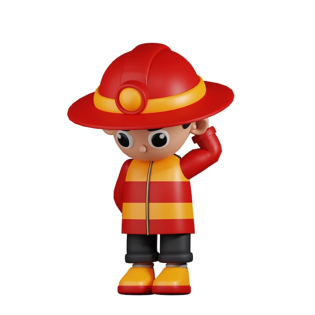 PSD 3 d キャラクターの消防士の心配ポーズ