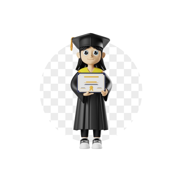 3D Character Girl Holding Certificate
