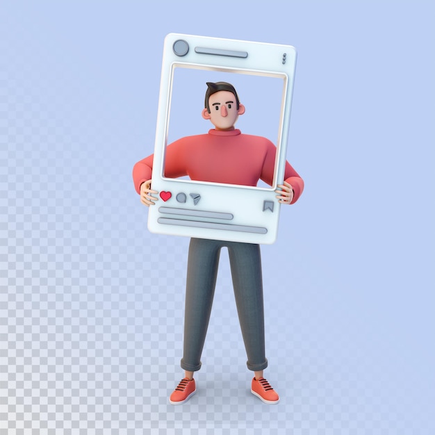 PSD 3d character guy social media and internet illustration 3d render cartoon