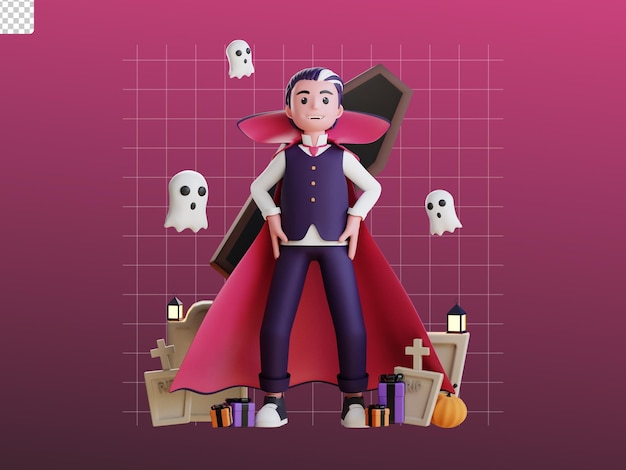 3d character halloween vampire illustration scary laugh with ghost