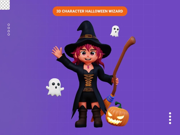 PSD mago di halloween del personaggio 3d