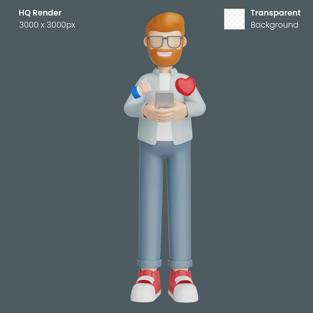 PSD 3d character hold smartphone