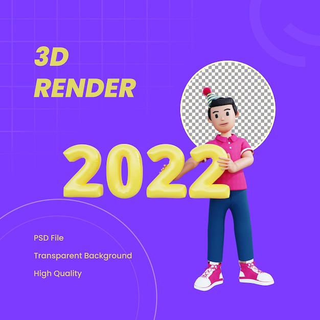 Personaggio 3d che tiene il palloncino del 2020