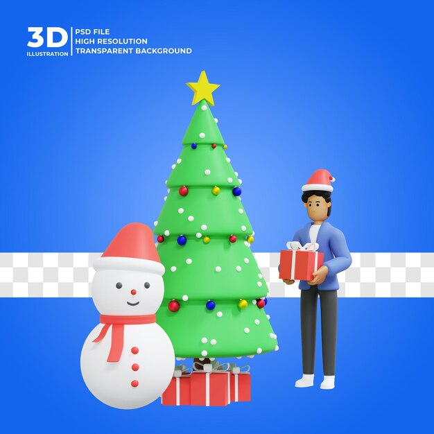 3d character illustration celebrating christmas premium psd