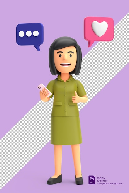 PSD 3d иллюстрация персонажа знак oke с улыбкой правительственные чиновники женщина стоя