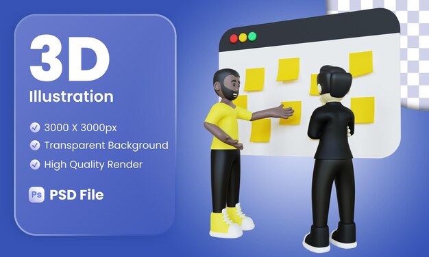 3d character illustration of scrum presentation