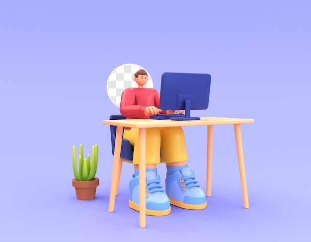 3d character illustration working using computer