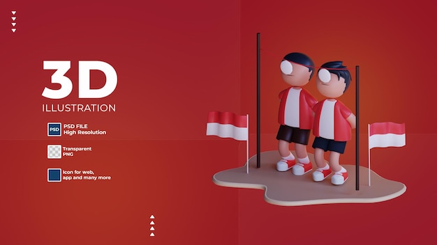 PSD 3d character indonesia independence day