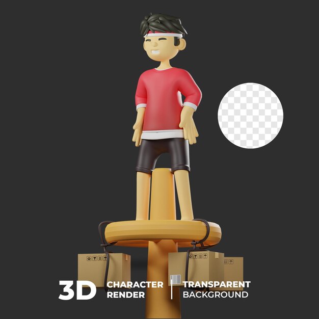 3d character indonesian standing on panjat pinang