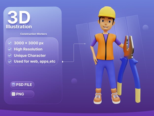 3d character male construction worker pliers3d character male construction worker pliers