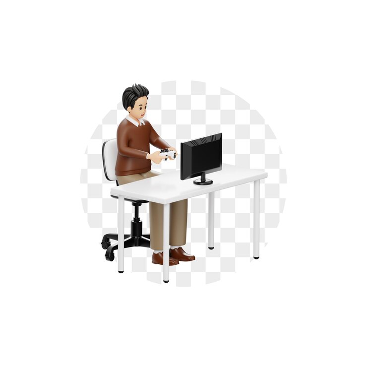 PSD 3d character male is playing video game