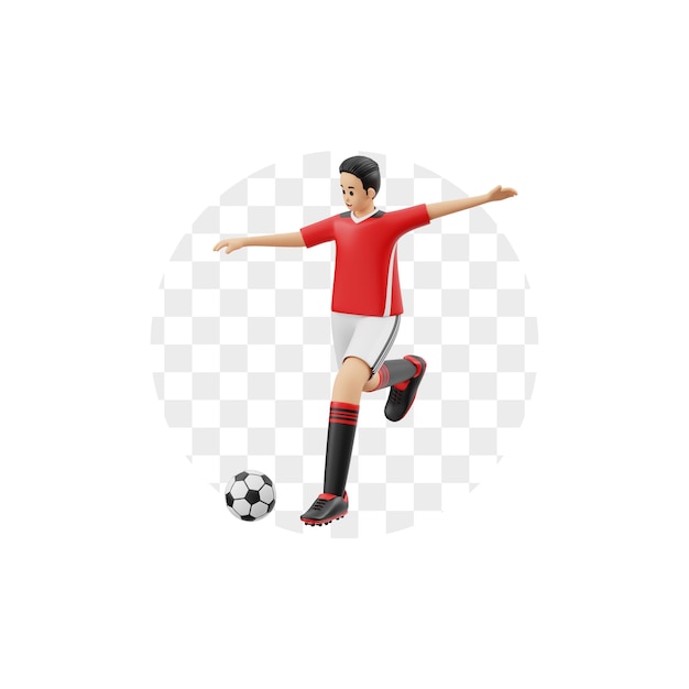 3d character male soccer player kicking the ball