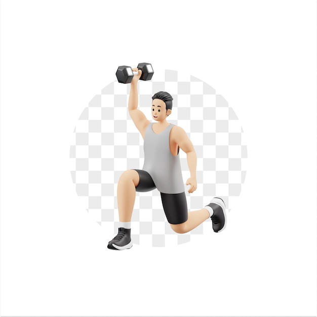 3D Character Man Ćwiczenie Rozgrzewka z hantlami