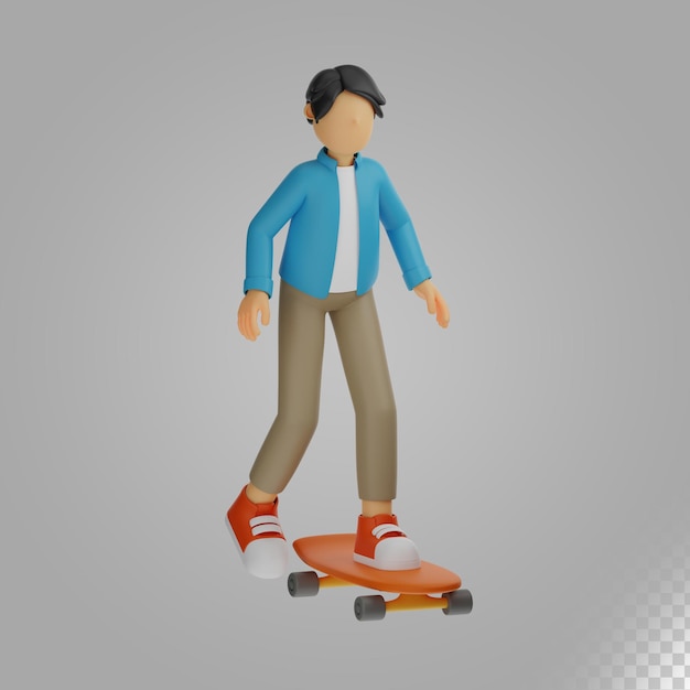 Uomo di carattere 3d che gioca a skateboard