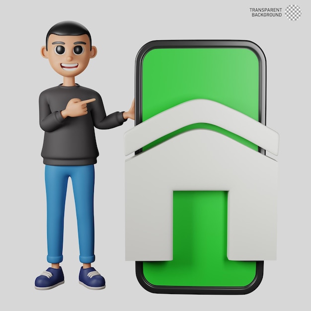 3d character of man with big smartphone