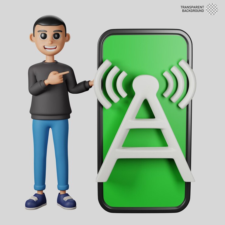 PSD 3d character of man with big smartphone
