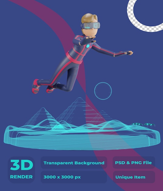 PSD 3d character metaverse journey flying