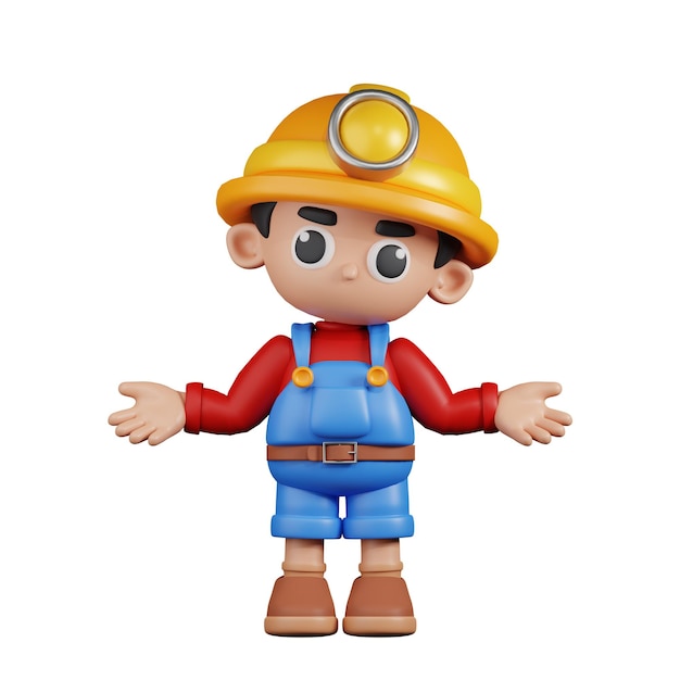 3d character miner doing the no idea pose