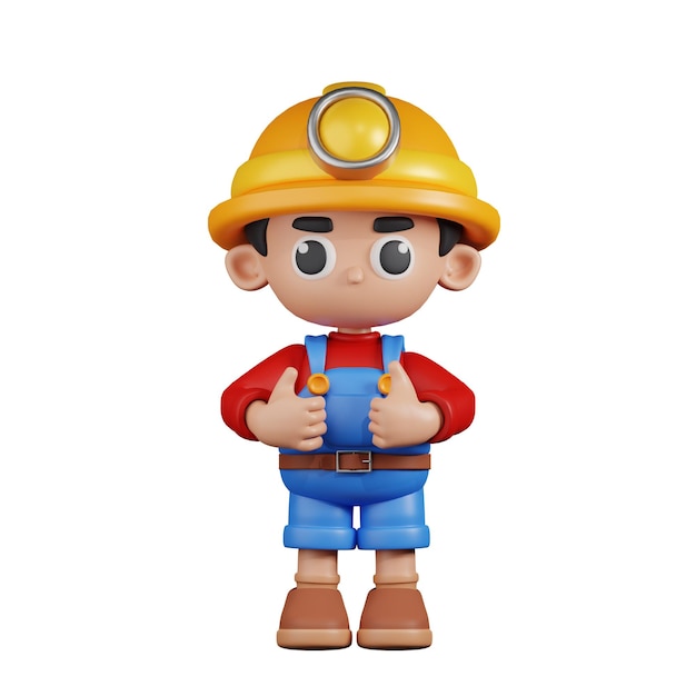 PSD 3d character miner showing thumbs up pose